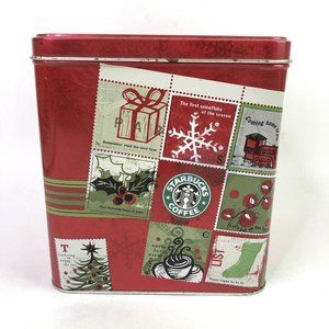 STARBUCKS Coffee Tin Hinged Lid 2001 Christmas Letter Stamp Collectible Embossed